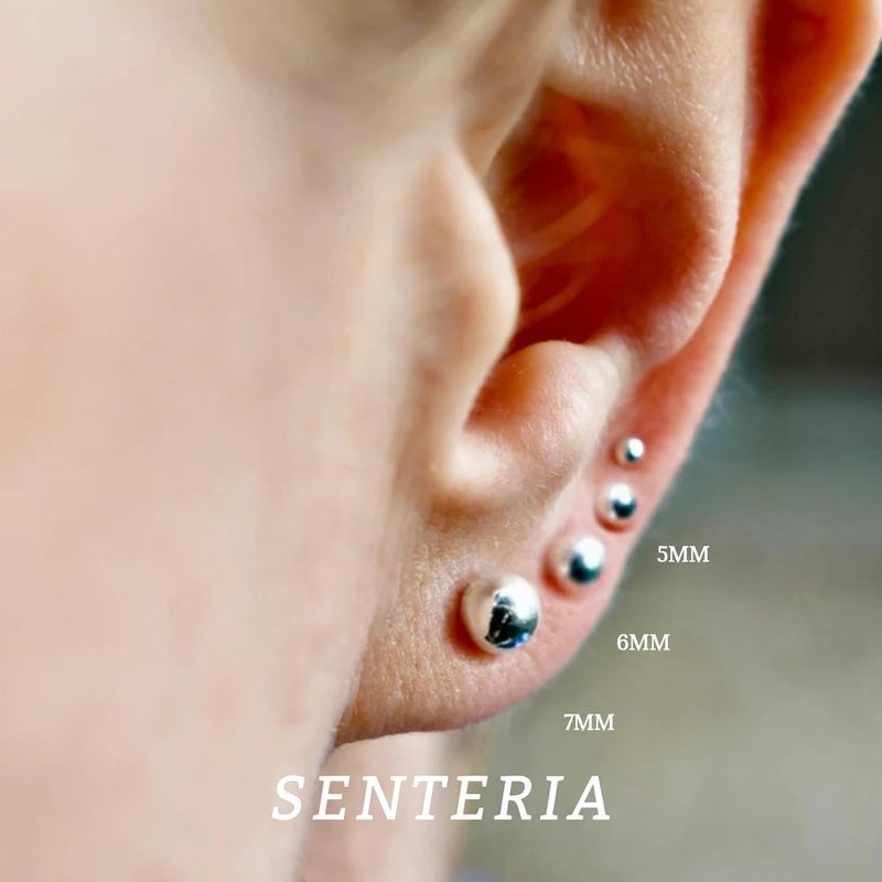 Senteria أقراط لؤلؤ من الفضة الإسترلينية 925 مجموعة أقراط صغيرة خفيفة الوزن لامعة للنساء 6 أزواج 3-10 مم - Image 3